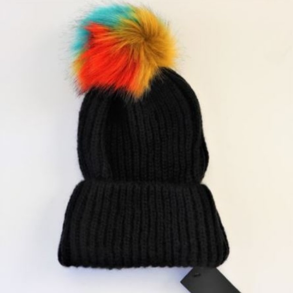 NEW Free Press Beanie Hat Black Red Wine Turquoise - Picture 3 of 8